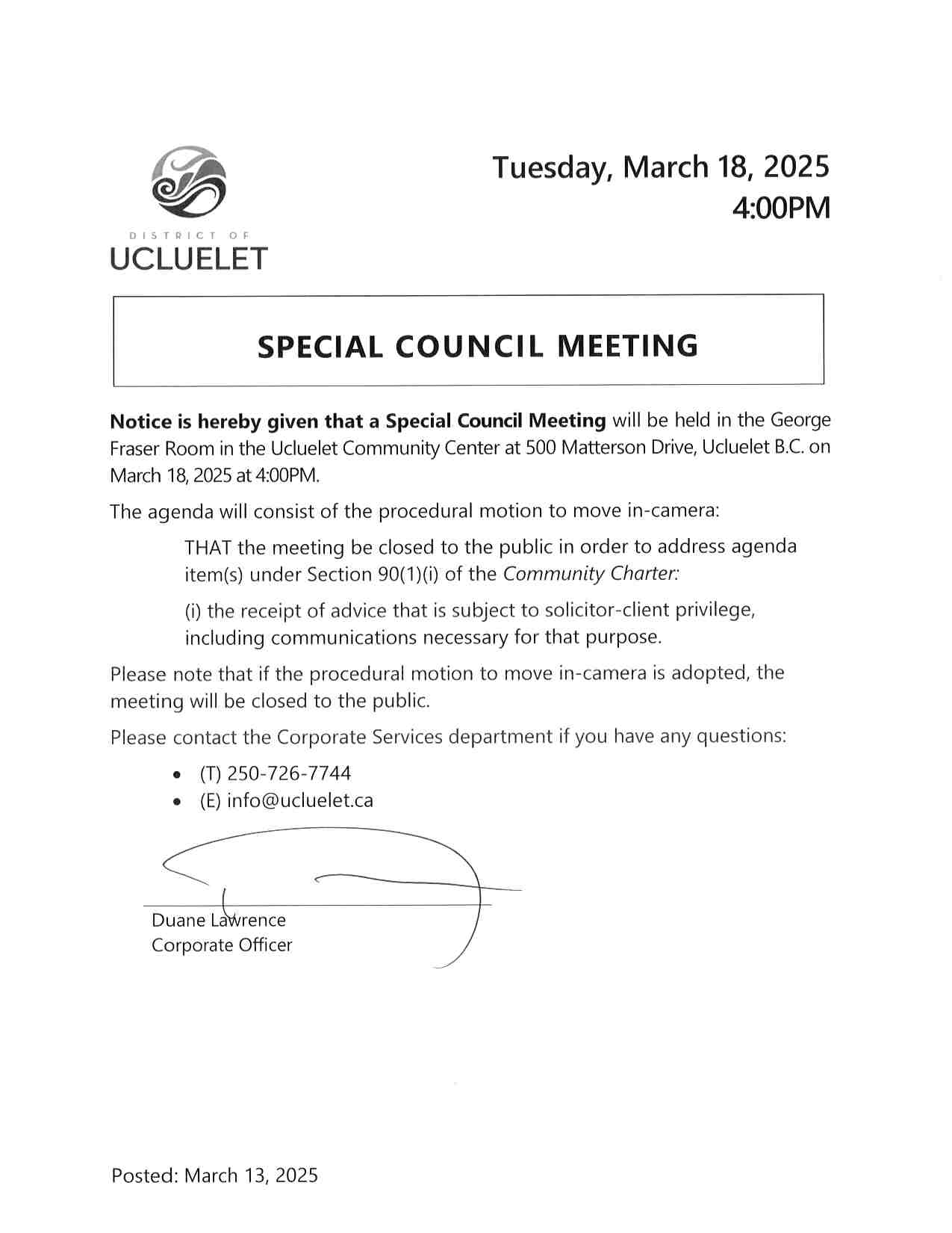 2025 03 18 Special Meeting Notice